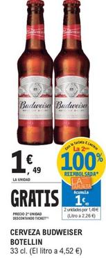 Oferta de Budweiser - Cerveza Botellin por 1,49€ en E.Leclerc