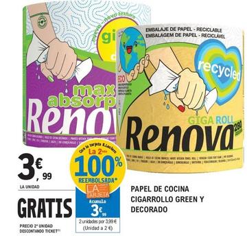 Oferta de Renova - Papel De Cocina Cigarrollo Green Y Decorado por 3,99€ en E.Leclerc