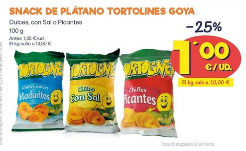 Oferta de Goya - Snack De Platano Tortolines por 1€ en Ahorramas