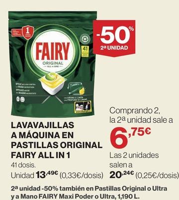 Oferta de Fairy - Lavavajillas A Máquina En Pastillas Original All In 1 por 13,49€ en El Corte Inglés