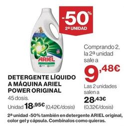Oferta de Ariel - Detergente Líquido A Máquina Power Original por 18,95€ en El Corte Inglés