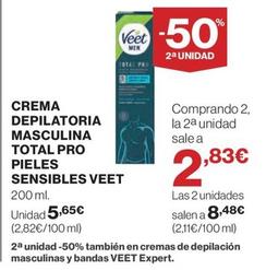 Oferta de Veet - Crema Depilatoria Masculina Total Pro Pieles Sensibles por 5,65€ en El Corte Inglés