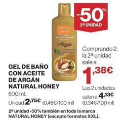 Oferta de Natural Honey - Gel De Baño Con Aceite De Argán por 2,75€ en El Corte Inglés
