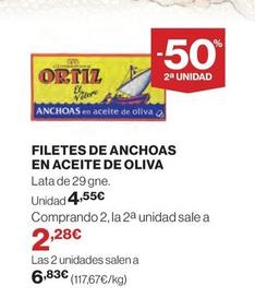 Oferta de Ortiz - Filetes De Anchoas En Aceite De Oliva por 4,55€ en El Corte Inglés