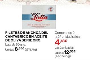 Oferta de Lolin - Filetes De Anchoa Del Cantábrico En Aceite De Oliva Serie Oro por 8,35€ en El Corte Inglés