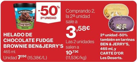 Oferta de Ben & Jerry's - Helado De Chocolate Fudge Brownie por 7,15€ en El Corte Inglés