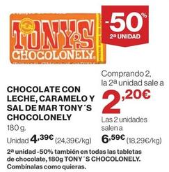 Oferta de Tony's Chocolonely - Chocolate Con Leche, Caramelo Y Sal De Mar por 4,39€ en El Corte Inglés