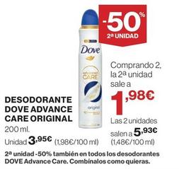 Oferta de Dove - Desodorante Advance Care Origina por 3,95€ en El Corte Inglés