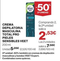 Oferta de Veet - Crema Depilatoria Masculina Total Pro Pieles Sensibles por 5,05€ en El Corte Inglés