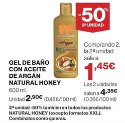 Oferta de Natural Honey - Gel De Baño Con Aceite De Argán por 2,9€ en El Corte Inglés
