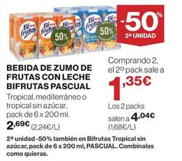 Oferta de Pascual - Bebida De Zumo De Frutas Con Leche Bifrutas por 2,69€ en El Corte Inglés
