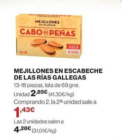 Oferta de Cabo De Peñas - Mejillones En Escabeche De Las Gallegas por 2,85€ en El Corte Inglés