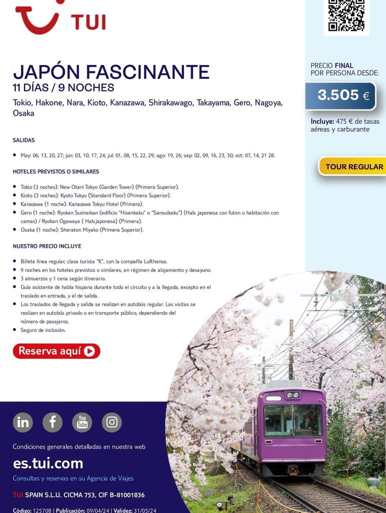Oferta de Viajes a Japón por 3505€ en Tui Travel PLC