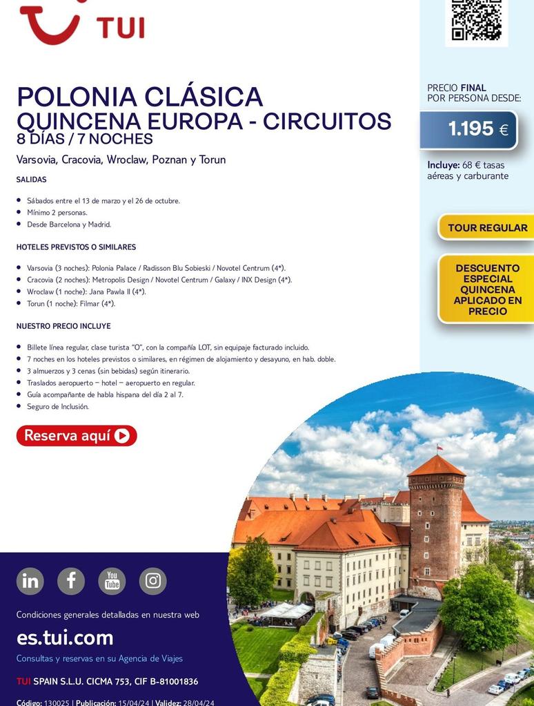 Oferta de Viajes a Polonia por 1195€ en Tui Travel PLC