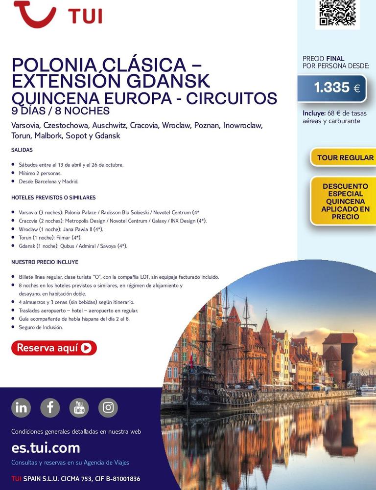 Oferta de - Extension Gdansk Quincena Europa - Circuitos en Tui Travel PLC
