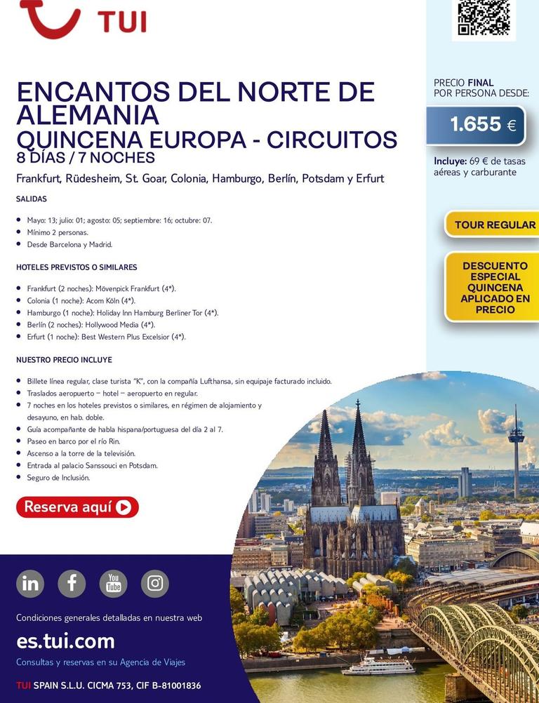 Oferta de Viajes a Alemania por 1655€ en Tui Travel PLC