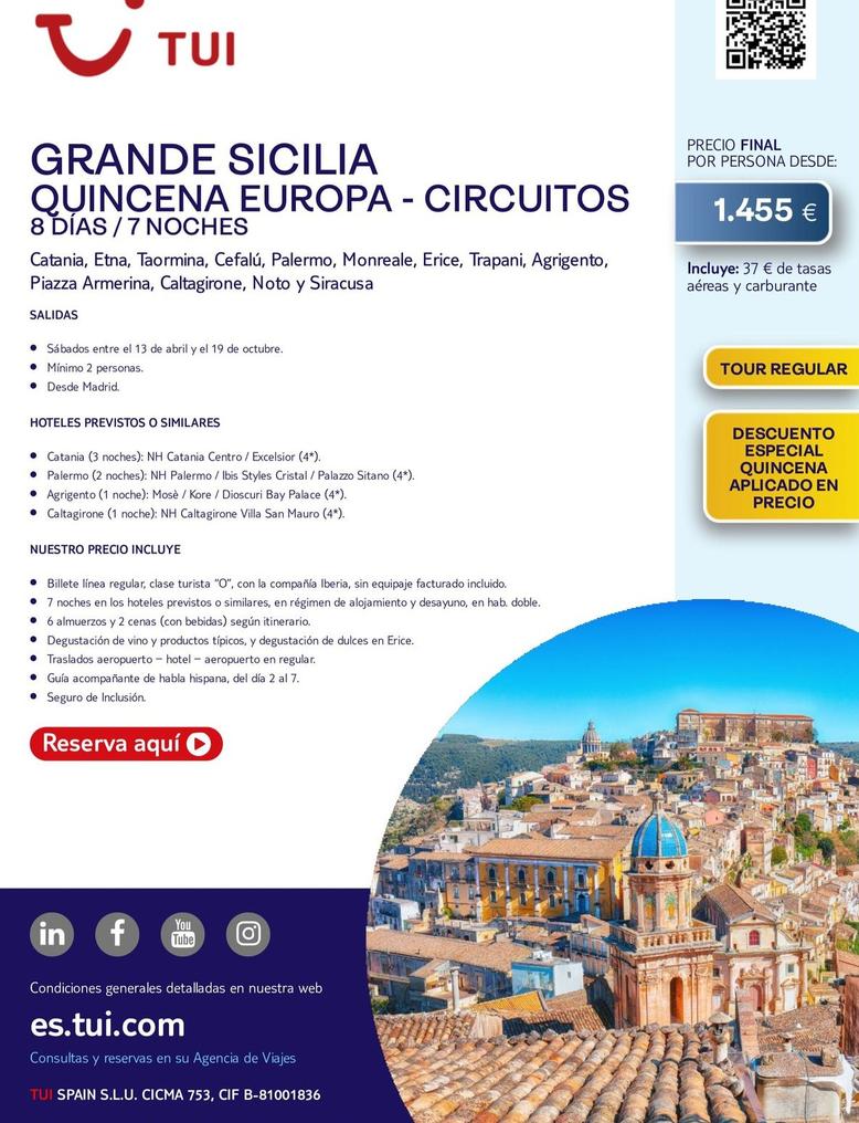 Oferta de Viajes a Sicilia por 1455€ en Tui Travel PLC