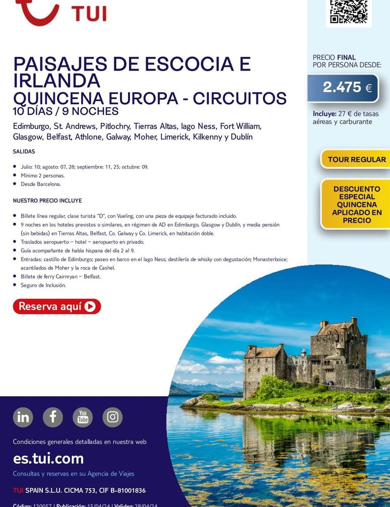 Oferta de Viajes a Irlanda por 2475€ en Tui Travel PLC