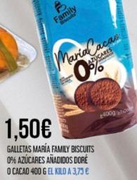 Oferta de Family Biscuits - Galletas María 0% Azúcares Añadidos Doré / Cacao por 1,5€ en Claudio