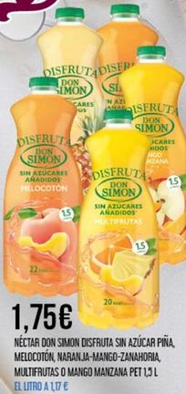 Oferta de Don Simón - Nectar Disfruta Sin Azúcar Piña / Melocotón / Naranja-mango-zanahoria / Multifrutas / Mango Manzana por 1,75€ en Claudio