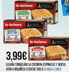 Oferta de La Cocinera - Lasaña Congelada Espinacas Y Queso, Atún / Bolonesa por 3,99€ en Claudio