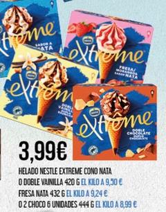 Oferta de Nestlé - Helado Extreme Cono Nata / Doble Vainilla / Fresa Nata por 3,99€ en Claudio