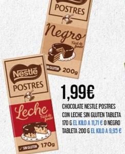 Oferta de Nestlé - Chocolate Nestle Postres Con Leche Sin Gluten Tableta O Negro Tableta por 1,99€ en Claudio
