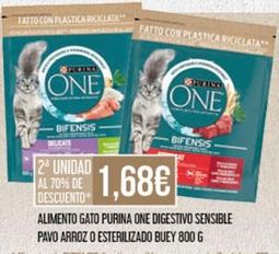 Oferta de Purina - Alimento Gato One Digestivo Sensible Pavo Arroz O Esterilizado Buey por 1,68€ en Claudio