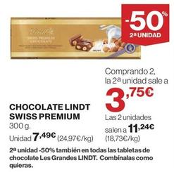 Oferta de Lindt - Chocolate Swiss Premium por 7,49€ en Hipercor