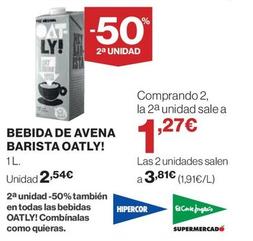 Oferta de Oatly - Bebida De Avena Barista por 2,54€ en Hipercor