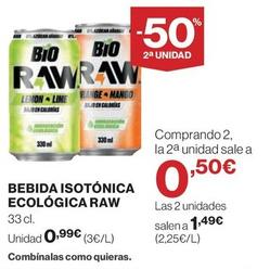 Oferta de Raw - Bebida Isotónica Ecológica por 0,99€ en Hipercor
