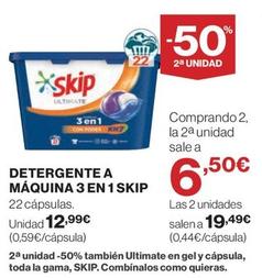 Oferta de Skip - Detergente A Máquina 3 En 1 por 12,99€ en Hipercor