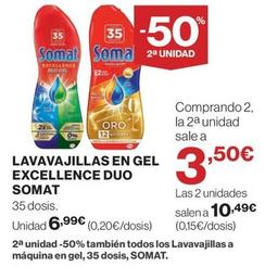 Oferta de Somat - Lavavajillas En Gel Excellence Duo por 6,99€ en Hipercor