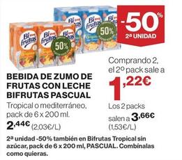 Oferta de Pascual - Bebida De Zumo De Frutas Con Leche Bifrutas por 2,44€ en Hipercor