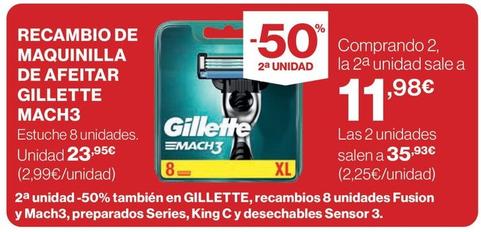 Oferta de Gillette - Recambio De Maquinilla De Afeitar Mach3 por 23,95€ en Hipercor