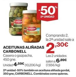 Oferta de Carbonell - Aceitunas Aliñadas por 4,59€ en Hipercor