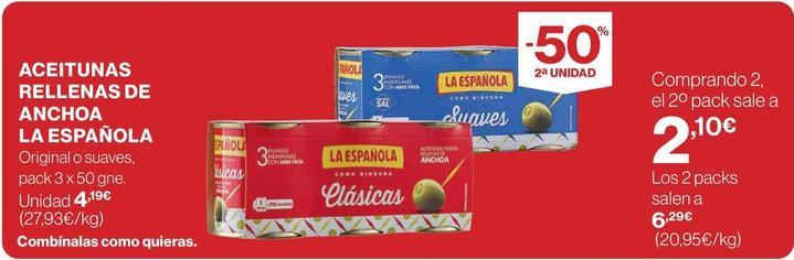 Oferta de La Española - Aceitunas Rellenas De Anchoa por 4,19€ en Hipercor