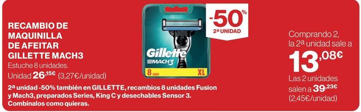 Oferta de Gillette - Recambio De Maquinilla De Afeitar Mach 3 por 26,15€ en Hipercor