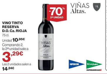 Oferta de Vino Tinto Reserva D.o. Ca. Rioja por 10,95€ en Hipercor
