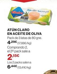 Oferta de Ribeira - Atún Claro En Aceite De Oliva por 4,29€ en Hipercor