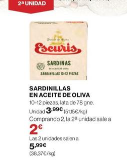 Oferta de Escuris - Sardinillas En Aceite De Oliva por 3,99€ en Hipercor