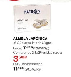 Oferta de Patrón - Almeja Japónica por 7,95€ en Hipercor