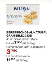 Oferta de Patrón - Berberechos Al Natural Gran Selección por 7,55€ en Hipercor