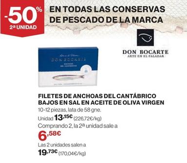 Oferta de Don Bocarte - Filetes De Anchoas Del Cantábrico Bajos En Sal En Aceite De Oliva Virgen por 13,15€ en Hipercor