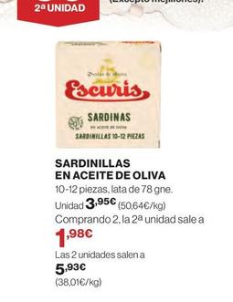 Oferta de Escuris - Sardinillas En Aceite De Oliva por 3,95€ en Hipercor