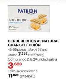 Oferta de Patrón - Berberechos Al Natural Gran Seleccion por 7,35€ en Hipercor