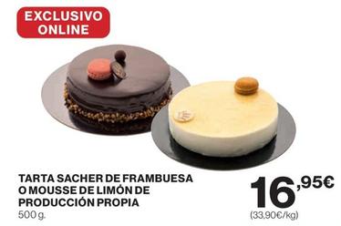Oferta de Tarta Sacher De Frambuesa O Mousse De Limón De Producción Propia por 16,95€ en Supercor
