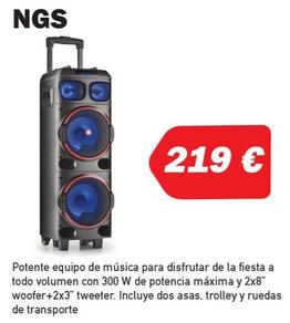 Oferta de NGS -  Potente equipo de música para disfrutar de la fiesta a todo volumen con 300 W de potencia máxima por 219€ en Microsshop