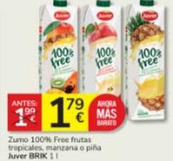 Oferta de Juver - Zumo 100% Free Frutas Tropicales, Manzana O Pina por 1,79€ en Consum