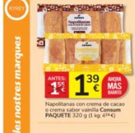 Oferta de Consum - Napolitanas Con Crema De Cacao O Crema Sabor Vainilla por 1,39€ en Consum